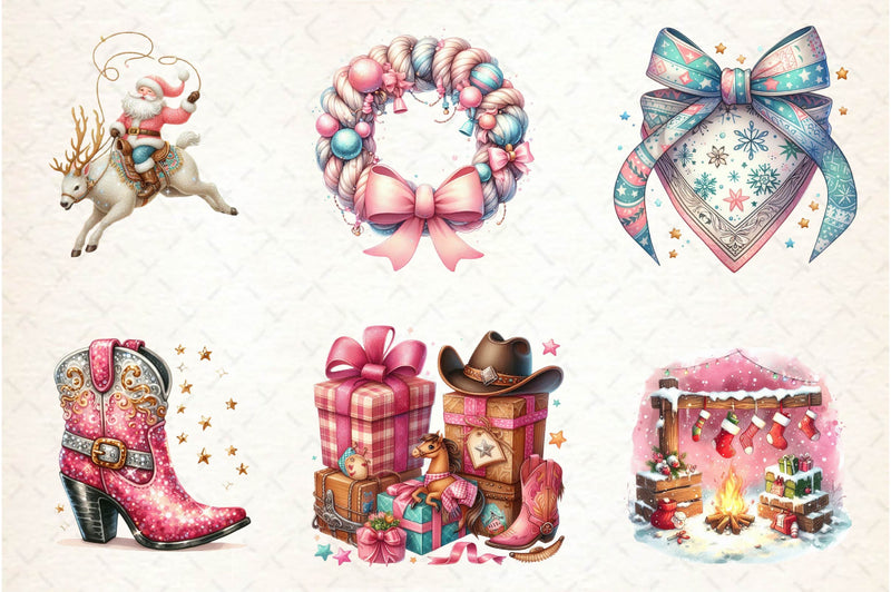 Coquette Western Christmas Clipart Bundle - CraftNest - Digital Crafting and Art