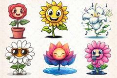 Flowers Mascot Clipart Bundle - CraftNest - Digital Crafting and Art