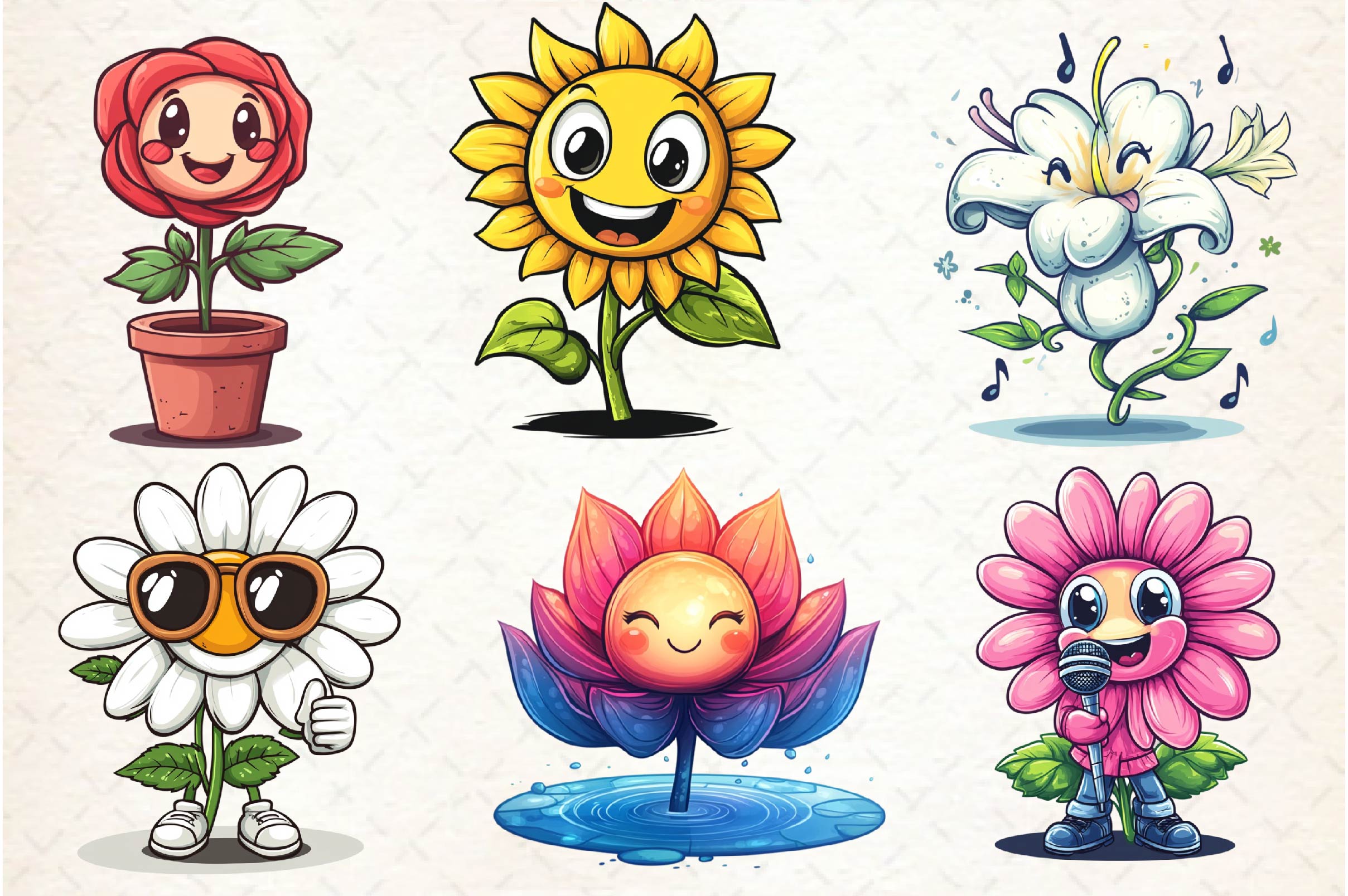Flowers Mascot Clipart Bundle - CraftNest - Digital Crafting and Art