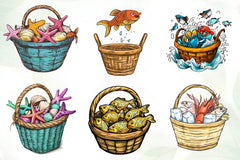 Summer Fish Basket Clipart Bundle - CraftNest - Digital Crafting and Art