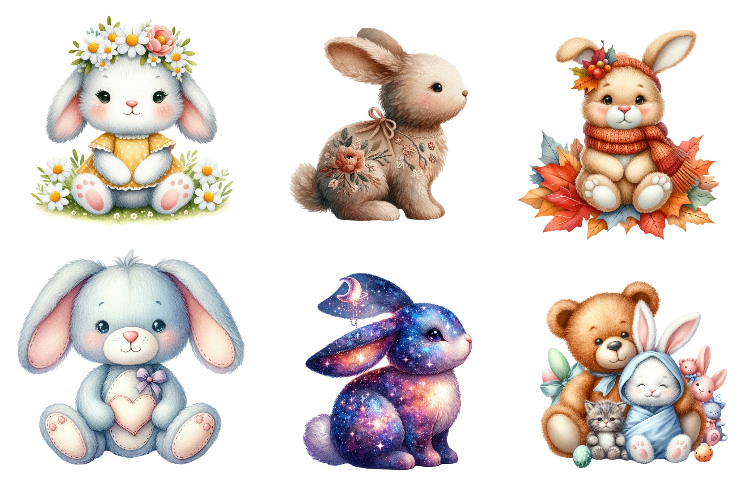Cute Plush Toy Baby Bunny Clipart Bundle - CraftNest - Digital Crafting and Art
