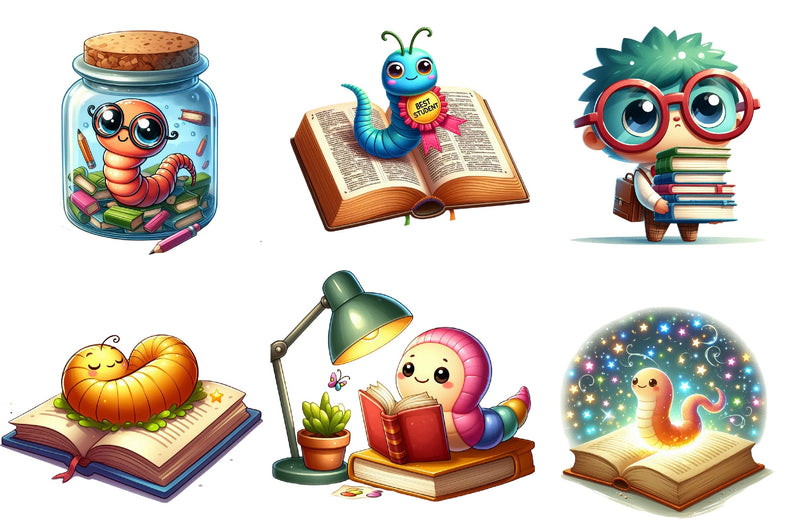 School Bookworm Clipart Bundle - CraftNest - Digital Crafting and Art