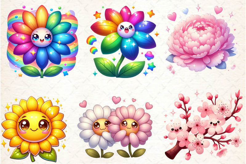 Kawaii Flower Stickers - CraftNest - Digital Crafting and Art