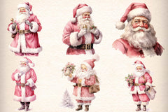 Vintage Christmas Pink Santa Clipart Bundle - CraftNest - Digital Crafting and Art