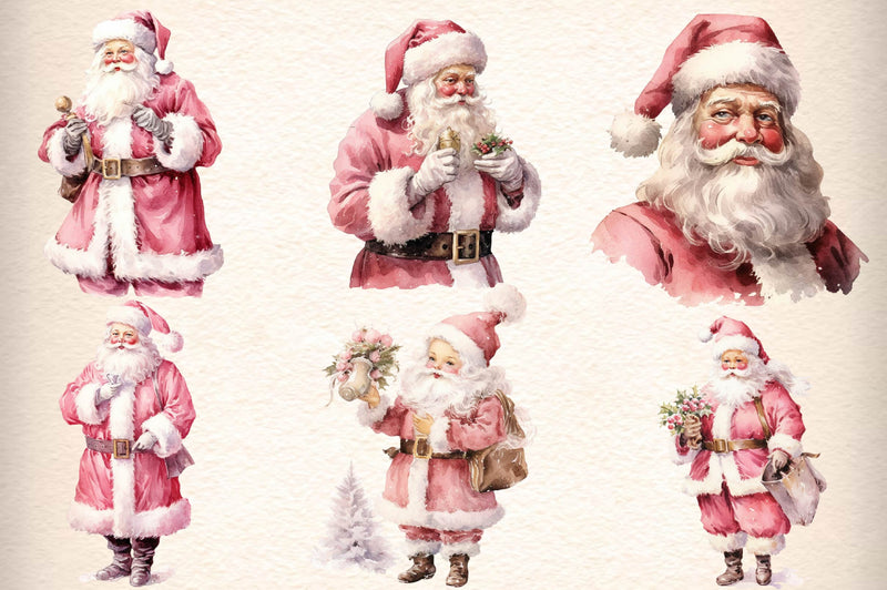 Vintage Christmas Pink Santa Clipart Bundle - CraftNest - Digital Crafting and Art