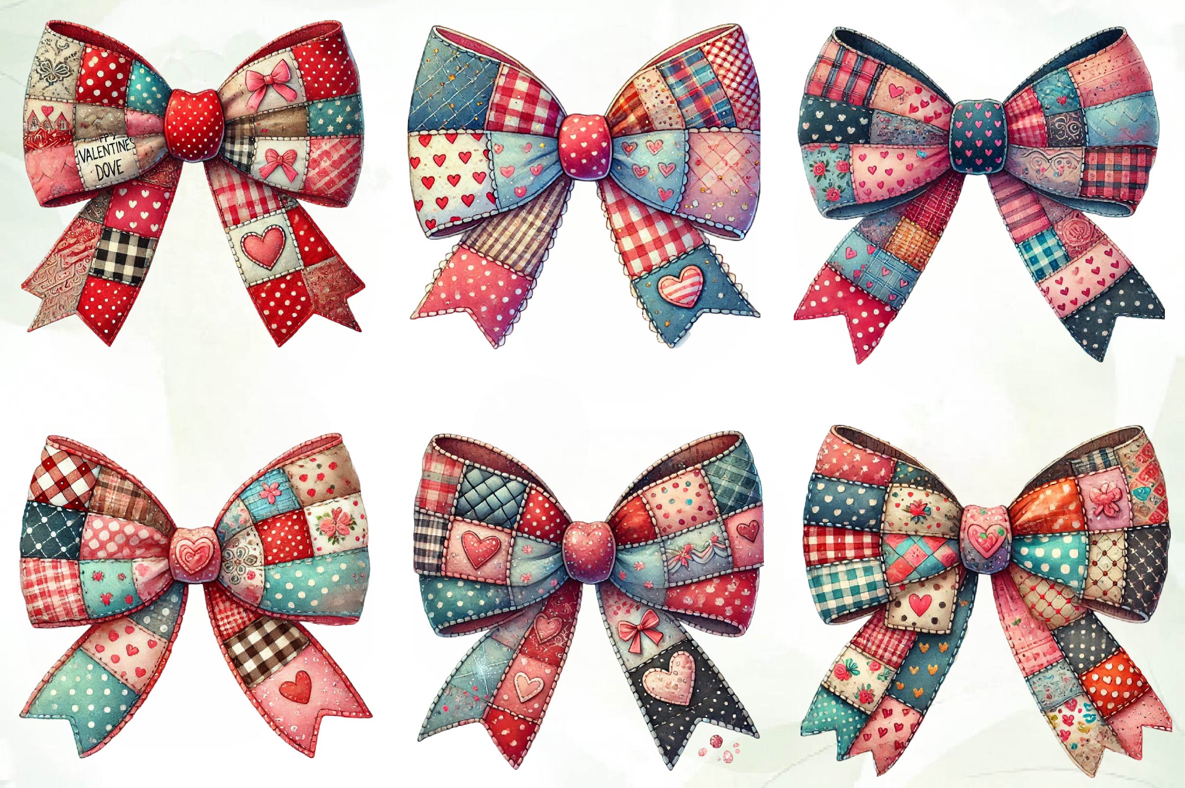 Patchwork Valentines Day Bow Clipart Bundle - CraftNest - Digital Crafting and Art