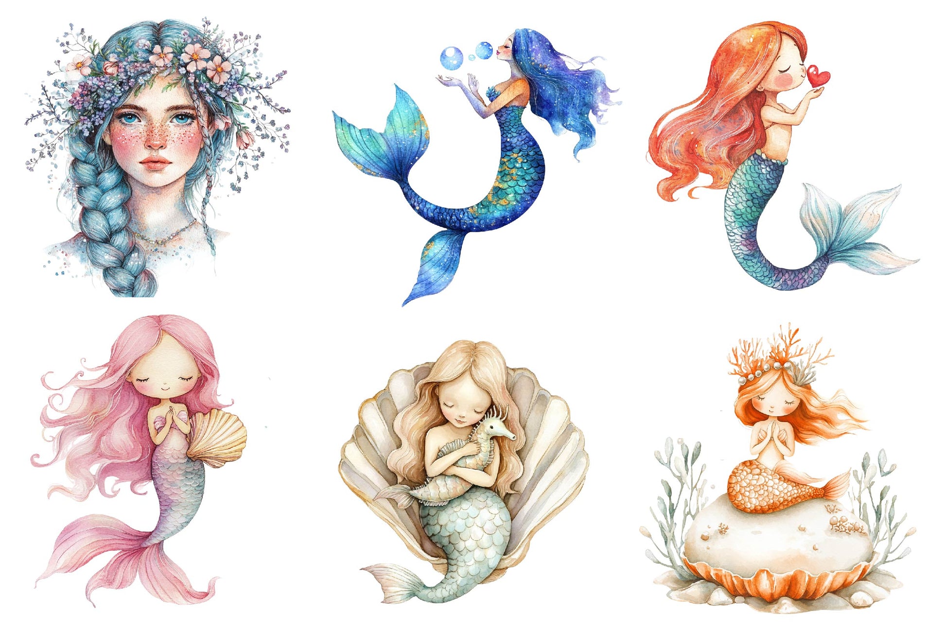 Cute Mermaid Clipart Bundle 3 - CraftNest - Digital Crafting and Art