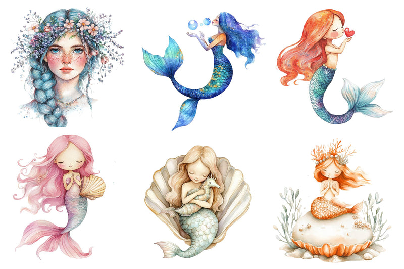 Cute Mermaid Clipart Bundle 3 - CraftNest - Digital Crafting and Art