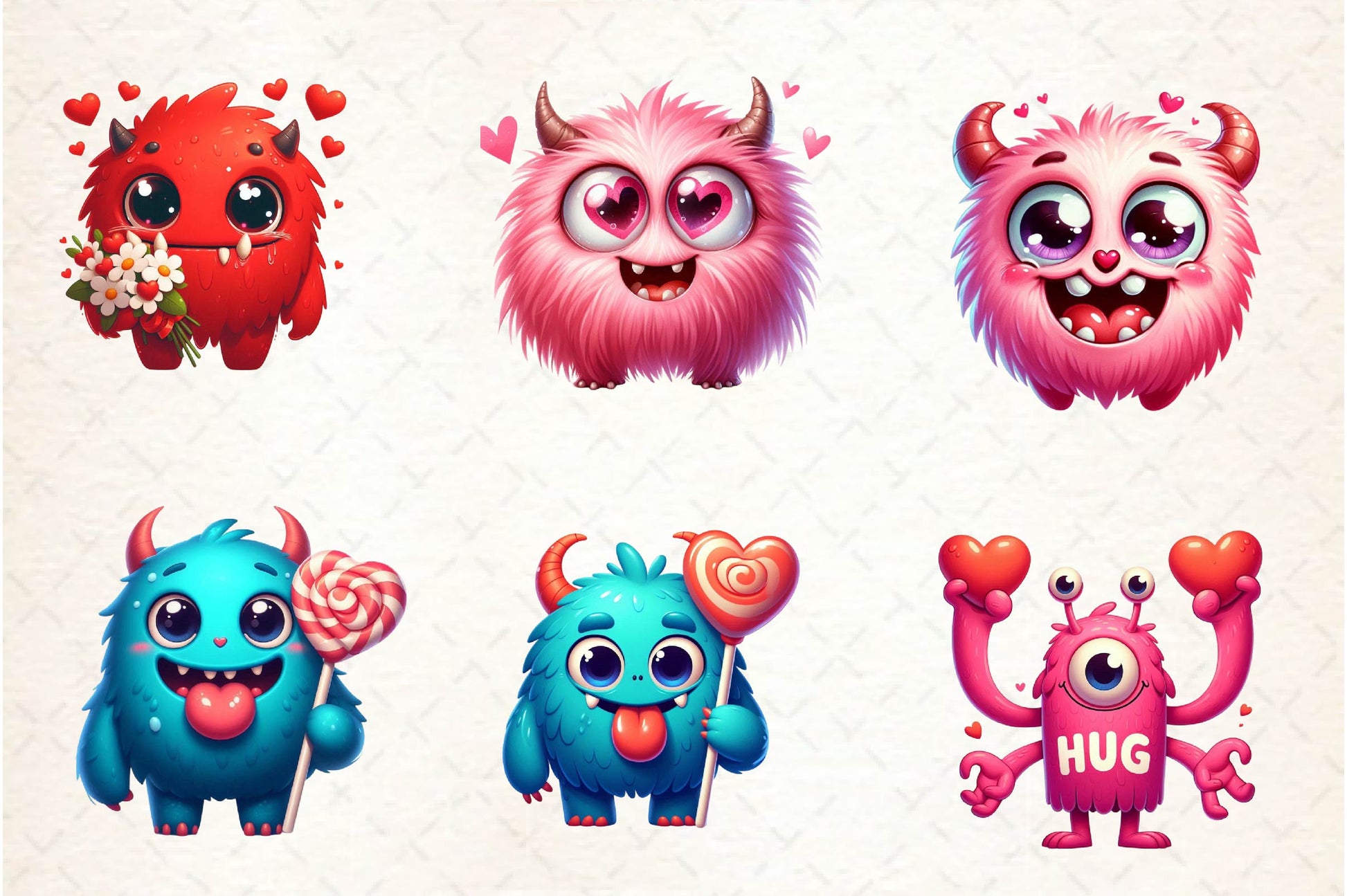 Cute Cartoon Valentine's Day Monsters Clipart Bundle - CraftNest - Digital Crafting and Art