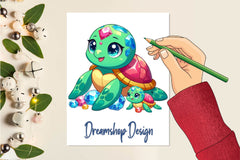Gem Sea Turtle Mom And Baby Clipart Bundle - CraftNest - Digital Crafting and Art