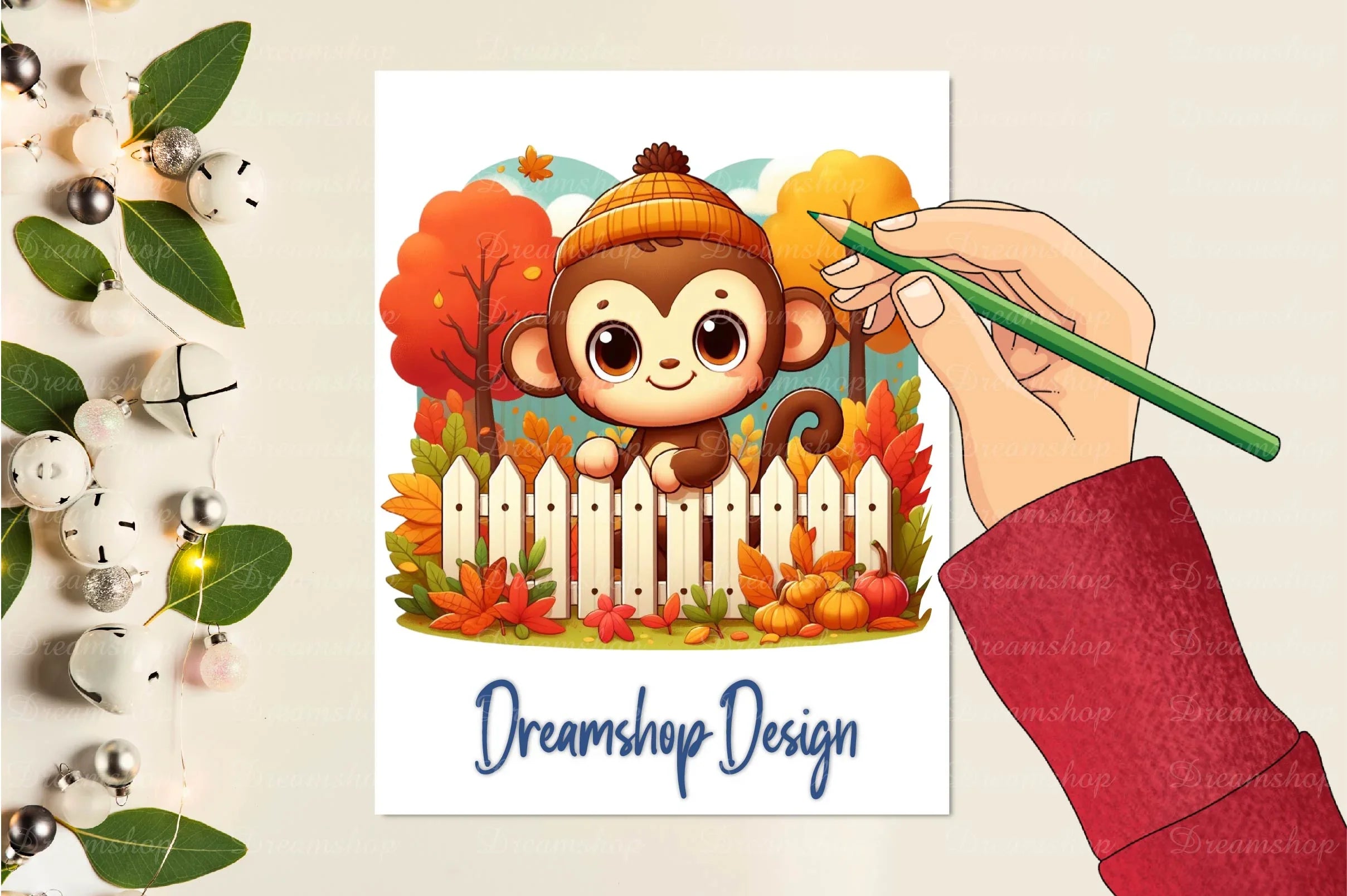 Cute Autumn Monkey Clipart Bundle - CraftNest - Digital Crafting and Art