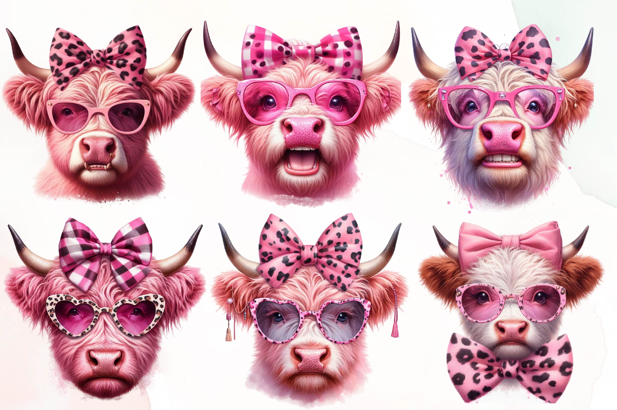 Pink Baby Highland Cow Clipart Bundle - CraftNest - Digital Crafting and Art