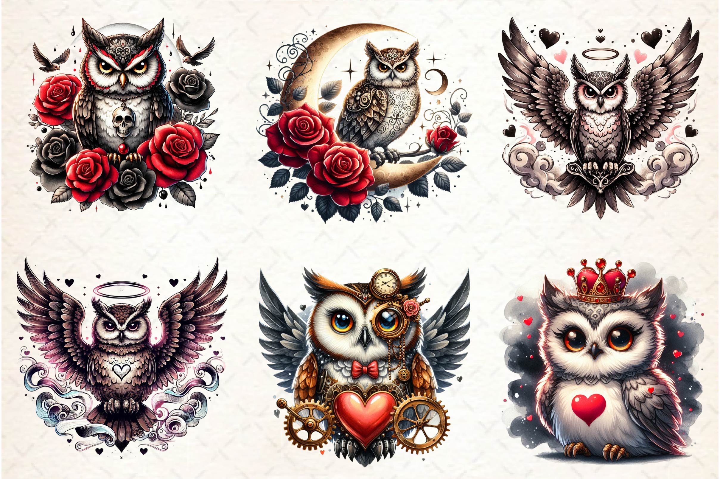 Valentine Gothic Owls Clipart Bundle 2 - CraftNest - Digital Crafting and Art