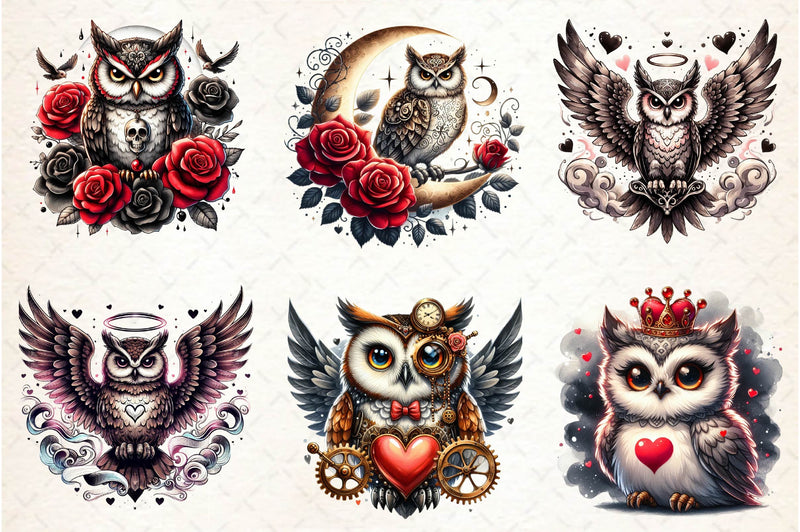 Valentine Gothic Owls Clipart Bundle 2 - CraftNest - Digital Crafting and Art