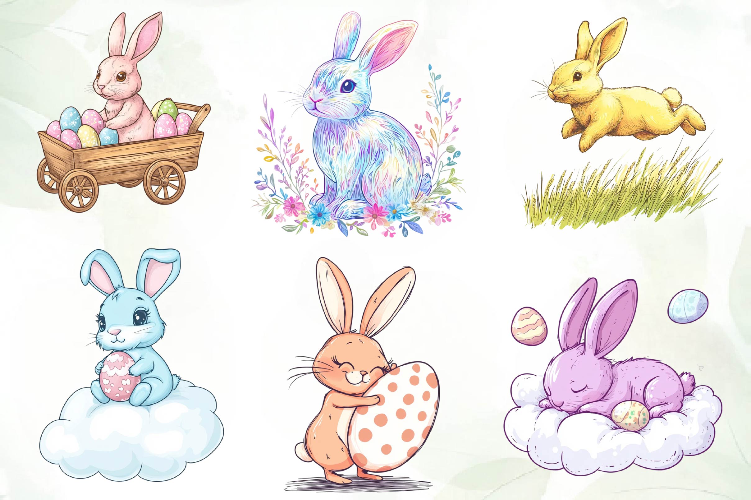 Cute Pastel Easter Bunny Clipart Bundle - CraftNest - Digital Crafting and Art