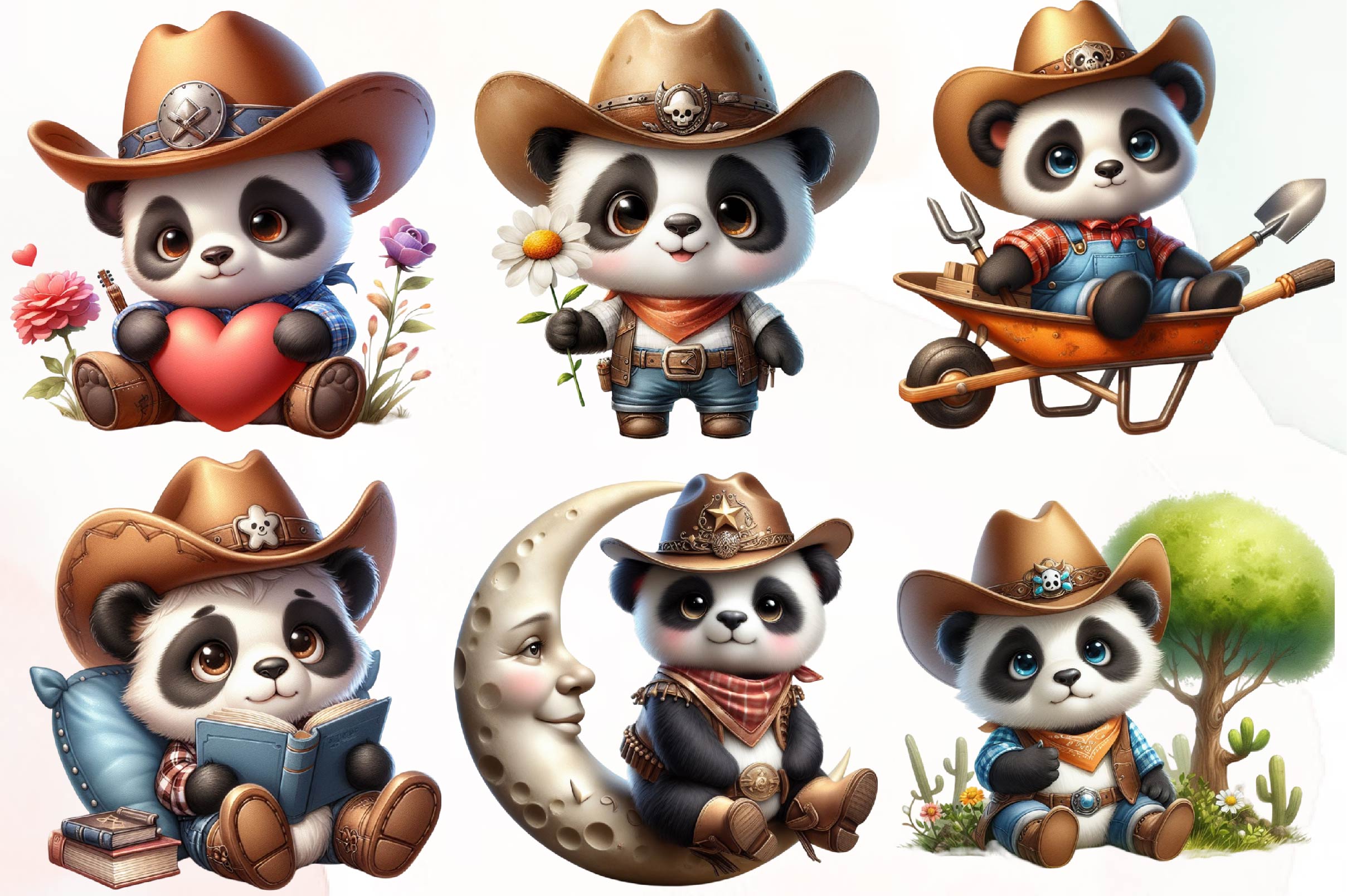 Cowboy Panda Clipart Bundle - CraftNest - Digital Crafting and Art