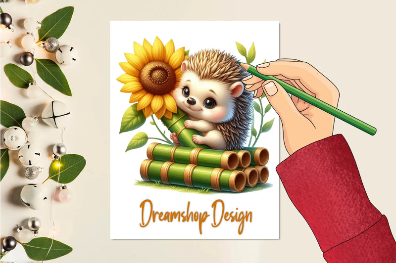 Sunflower Hedgehog Clipart Bundle - CraftNest - Digital Crafting and Art