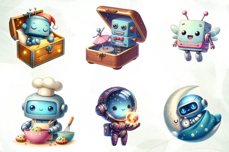 Cute Vintage Robots Clipart Bundle - CraftNest - Digital Crafting and Art