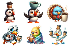 Funny Cartoon Caffeinated Quirky Bird Clipart Bundle - CraftNest - Digital Crafting and Art
