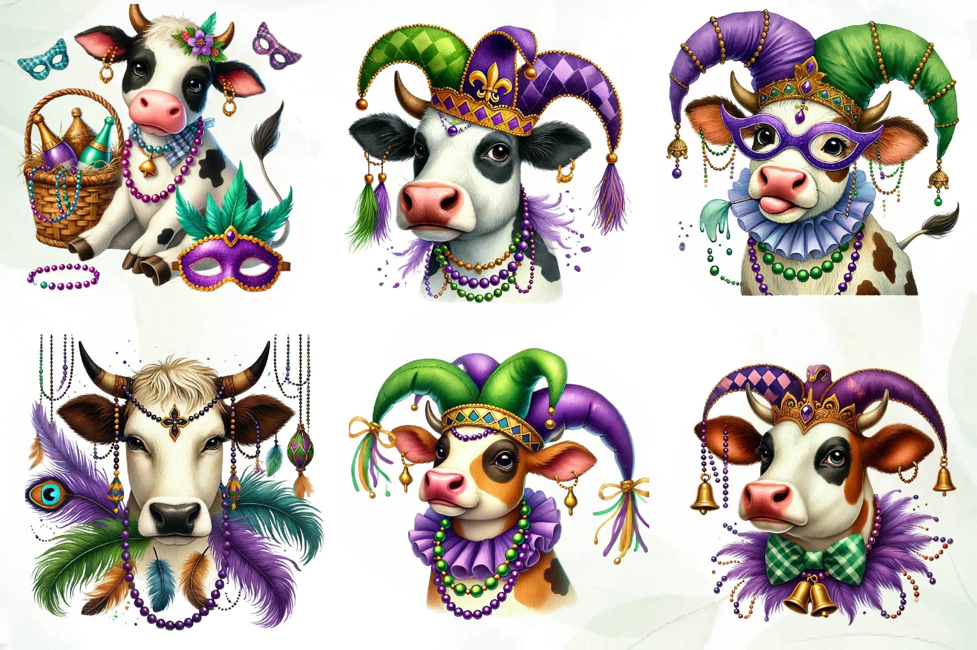 Mardi Gras Cow Clipart Bundle - CraftNest - Digital Crafting and Art