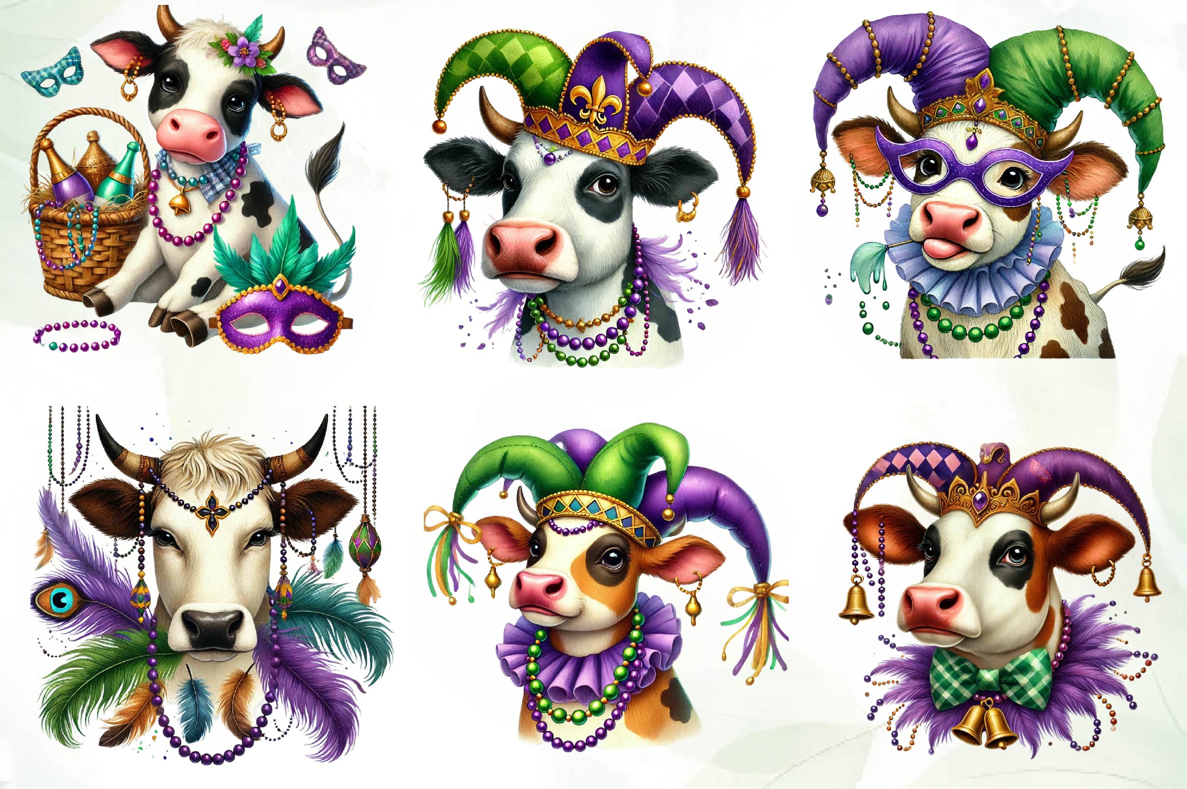 Mardi Gras Cow Clipart Bundle - CraftNest - Digital Crafting and Art