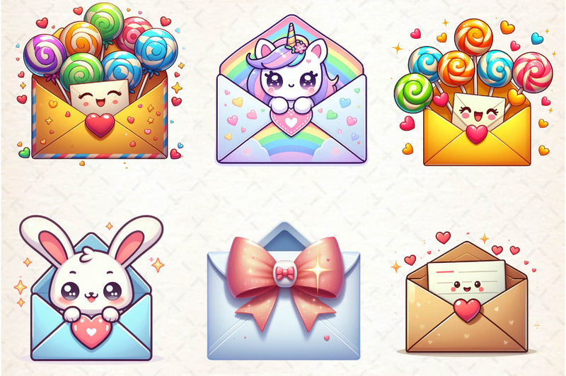 Kawaii Valentine Envelope Clipart Bundle - CraftNest - Digital Crafting and Art