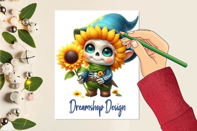 Skeleton Sunflower Gnomes Clipart Bundle - CraftNest - Digital Crafting and Art