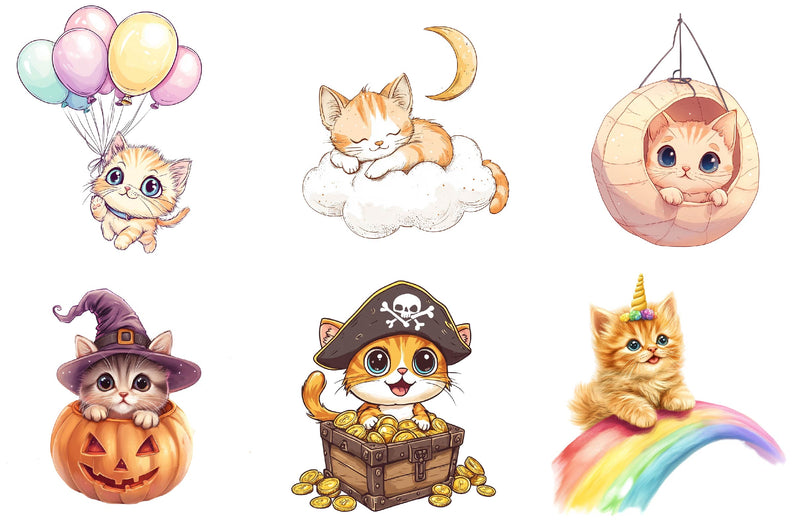 Quirky Whimsical Kitten Clipart Bundle - CraftNest - Digital Crafting and Art