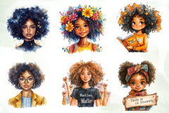 Black History Month Afro Girl Clipart Bundle 1 - CraftNest - Digital Crafting and Art