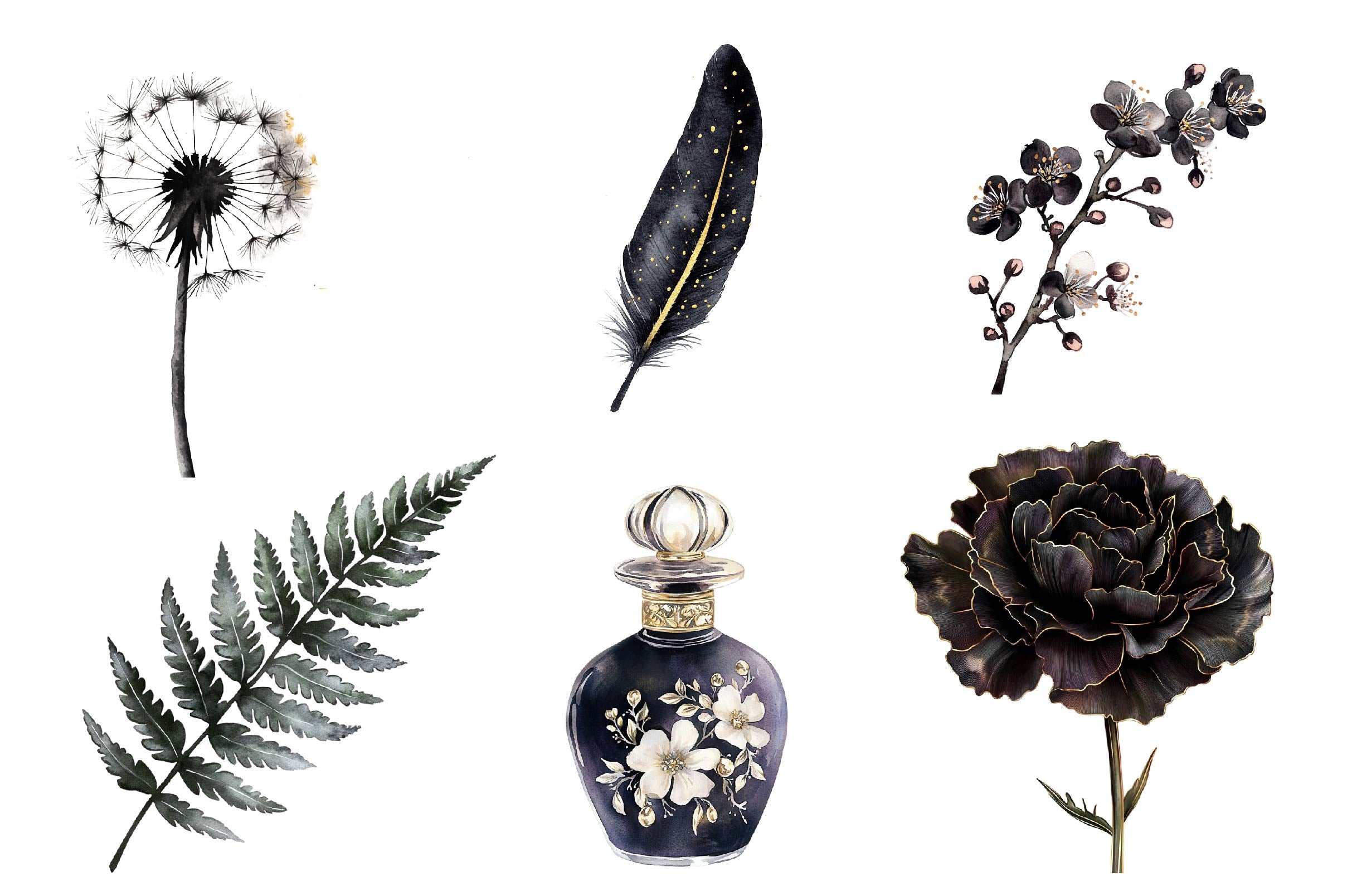 Glitter Luxury Black Spring Clipart Bundle - CraftNest - Digital Crafting and Art