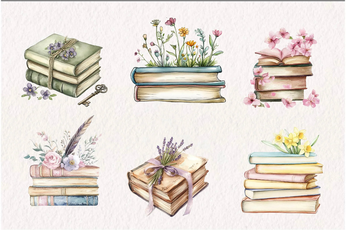 Spring Book Stack Spring Stack Of Floral Book Clipart Bundle