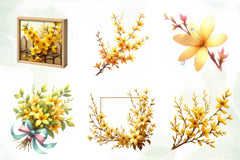 Spring Forsythia Flower Clipart Bundle - CraftNest - Digital Crafting and Art