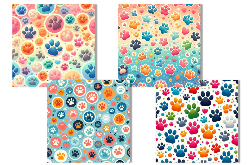 Colorful Paw Prints Backgrounds Clipart Bundle - CraftNest - Digital Crafting and Art