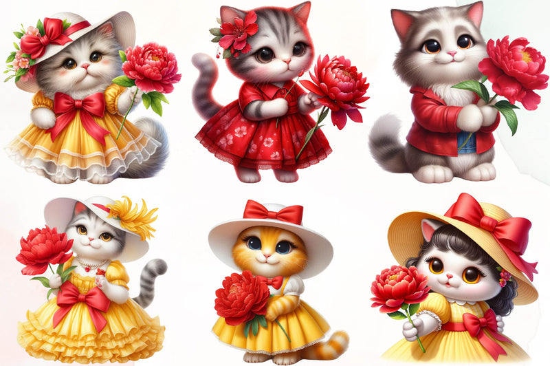 Cat Spring Flowers Clipart Bundle - CraftNest - Digital Crafting and Art
