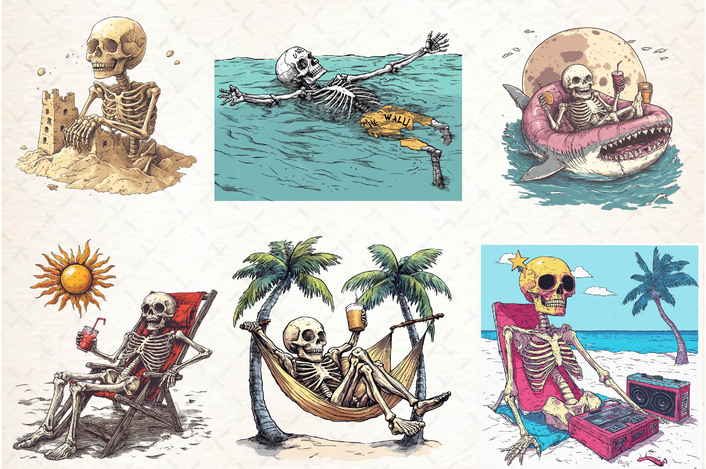 Funny Summer Skeleton Clipart Bundle - CraftNest - Digital Crafting and Art