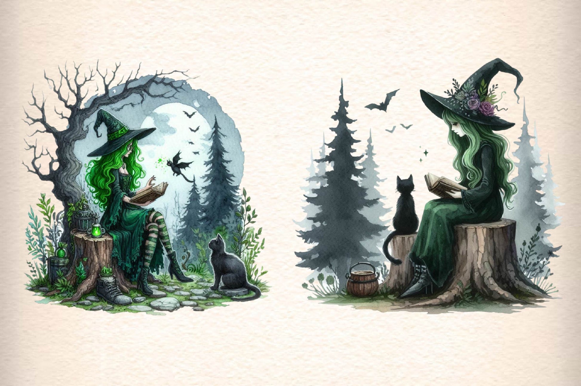 Green Witch Halloween Clipart Bundle - CraftNest - Digital Crafting and Art