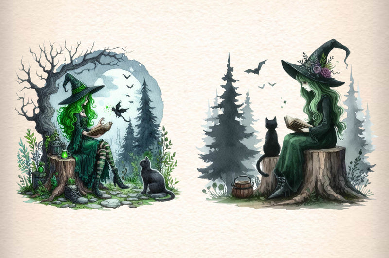 Green Witch Halloween Clipart Bundle - CraftNest - Digital Crafting and Art