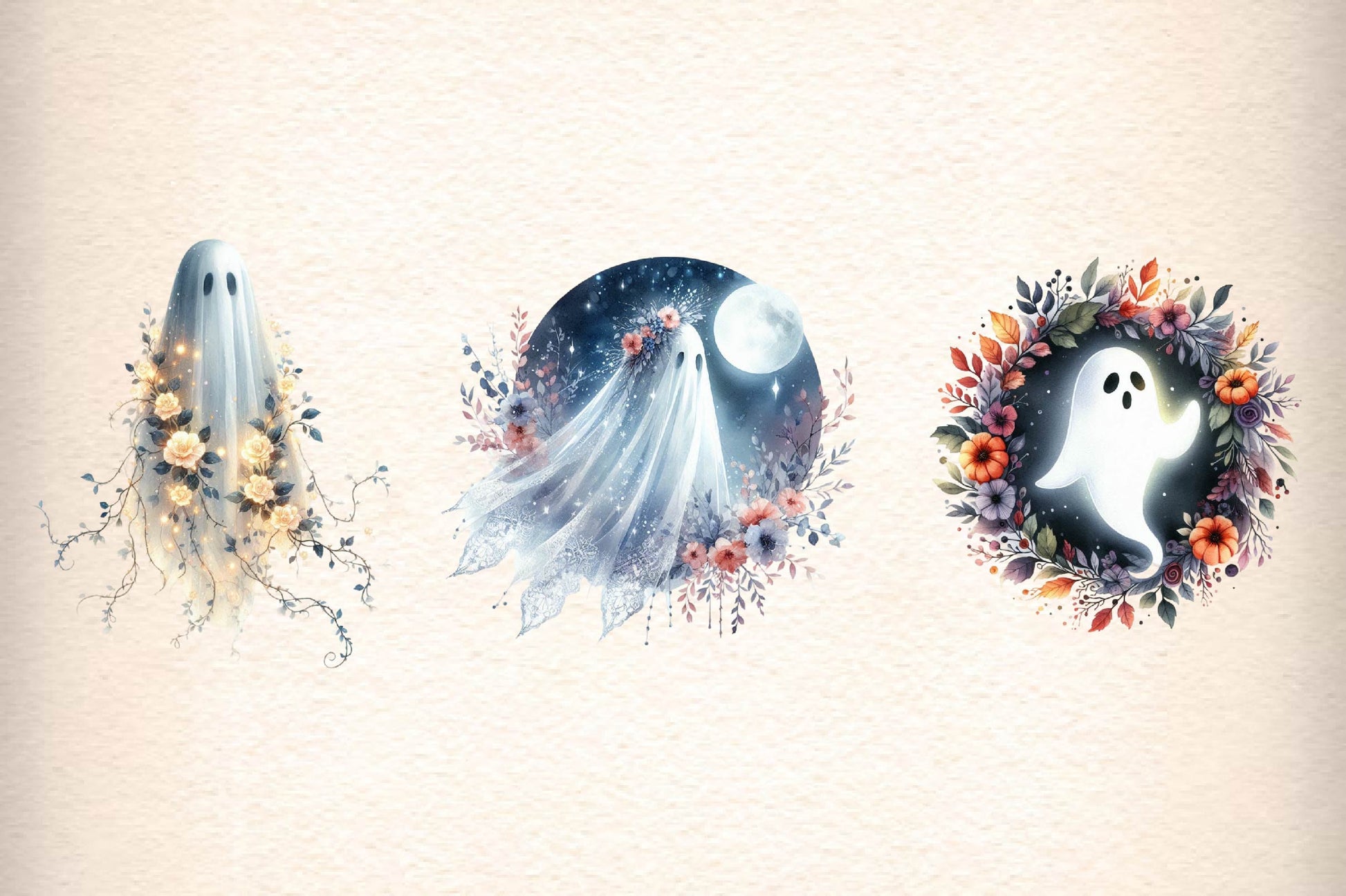 Halloween Floral Ghost Clipart Bundle - CraftNest - Digital Crafting and Art