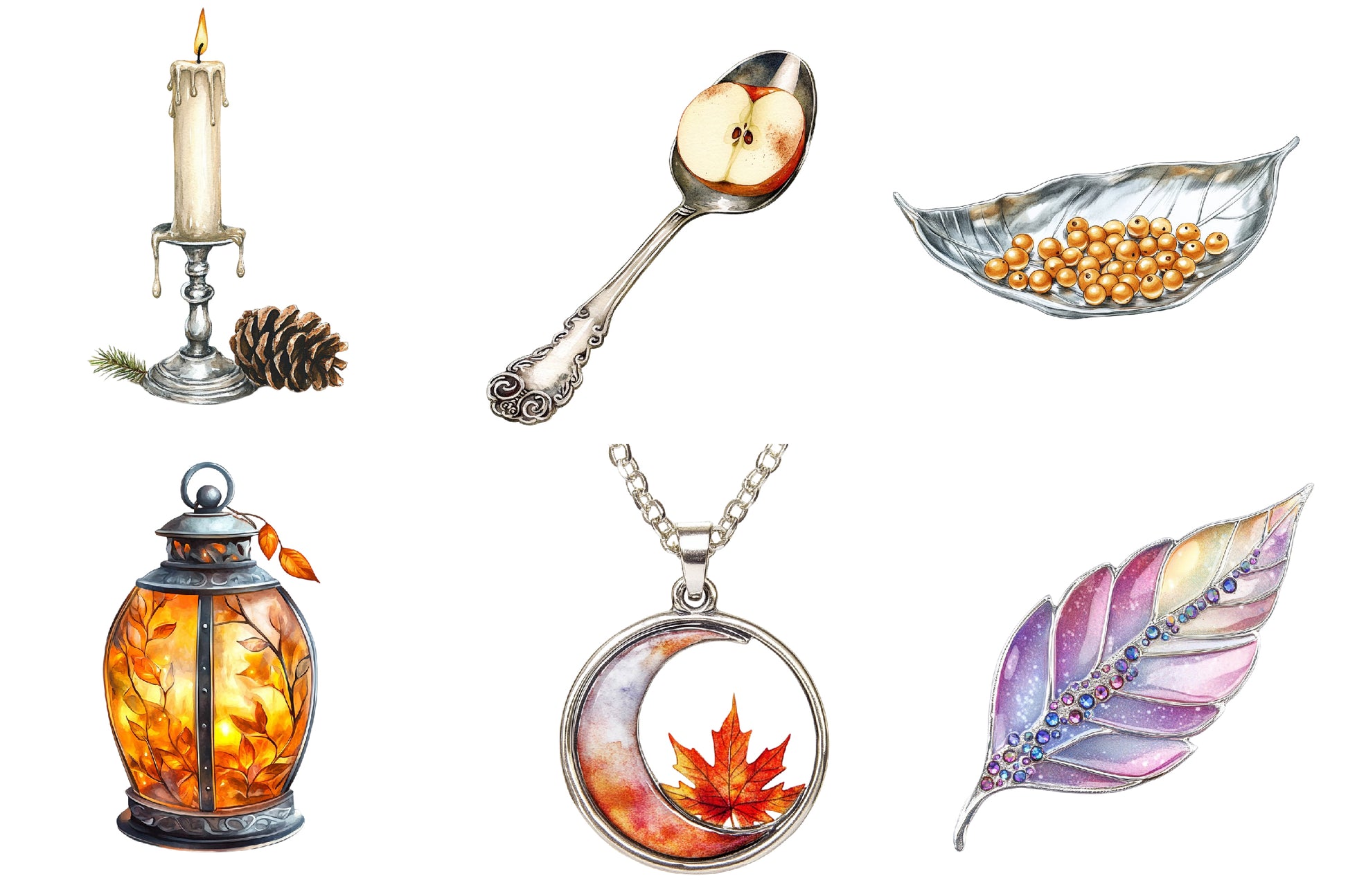 Silver Vintage Aesthetic Autumn Clipart Bundle - CraftNest - Digital Crafting and Art