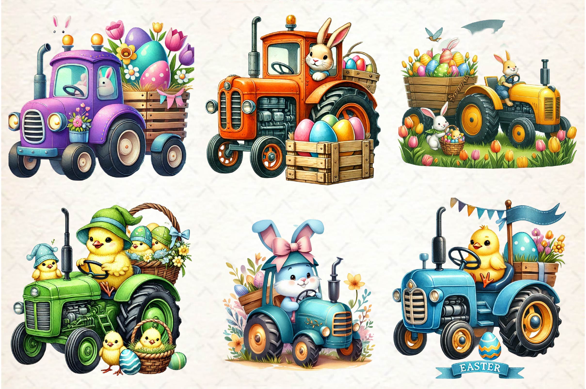 Easter Farm Tractor Clipart Bundle - CraftNest - Digital Crafting and Art