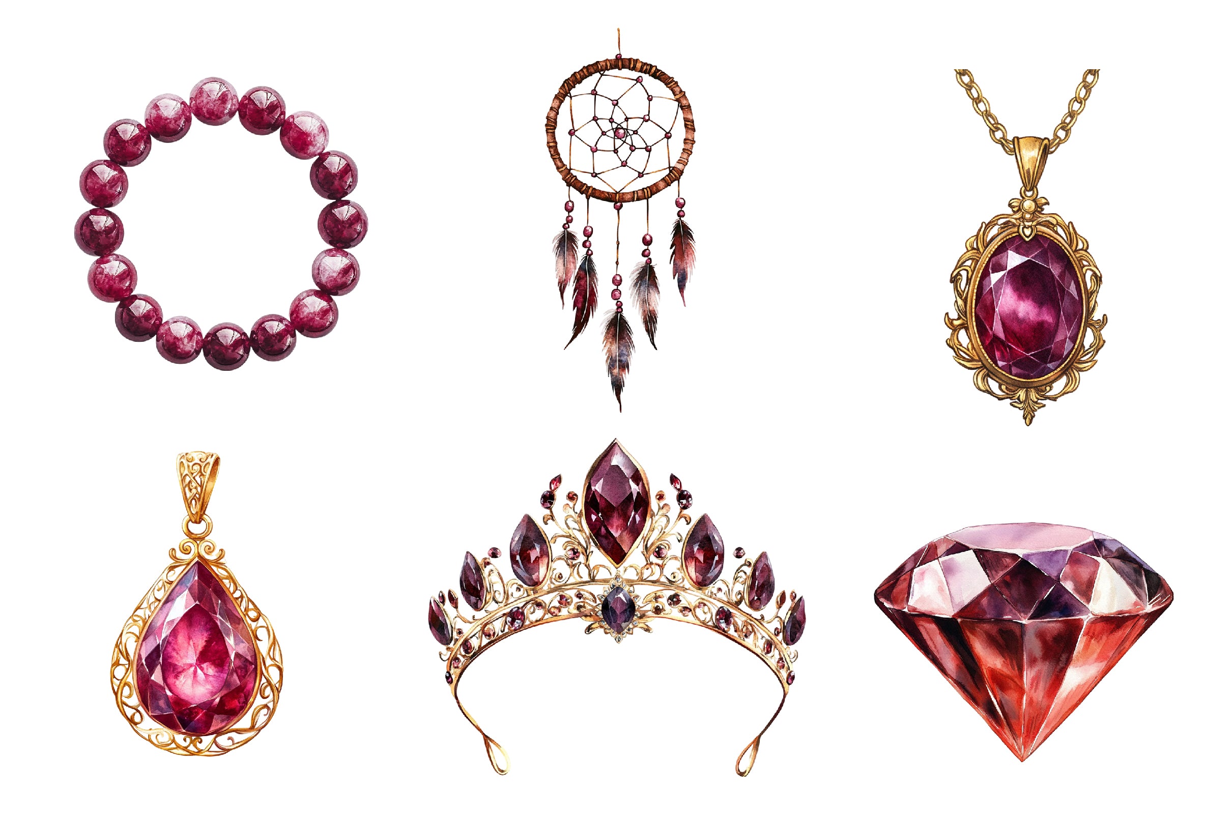 Burgundy Crystals And Gems Clipart Bundle - CraftNest - Digital Crafting and Art