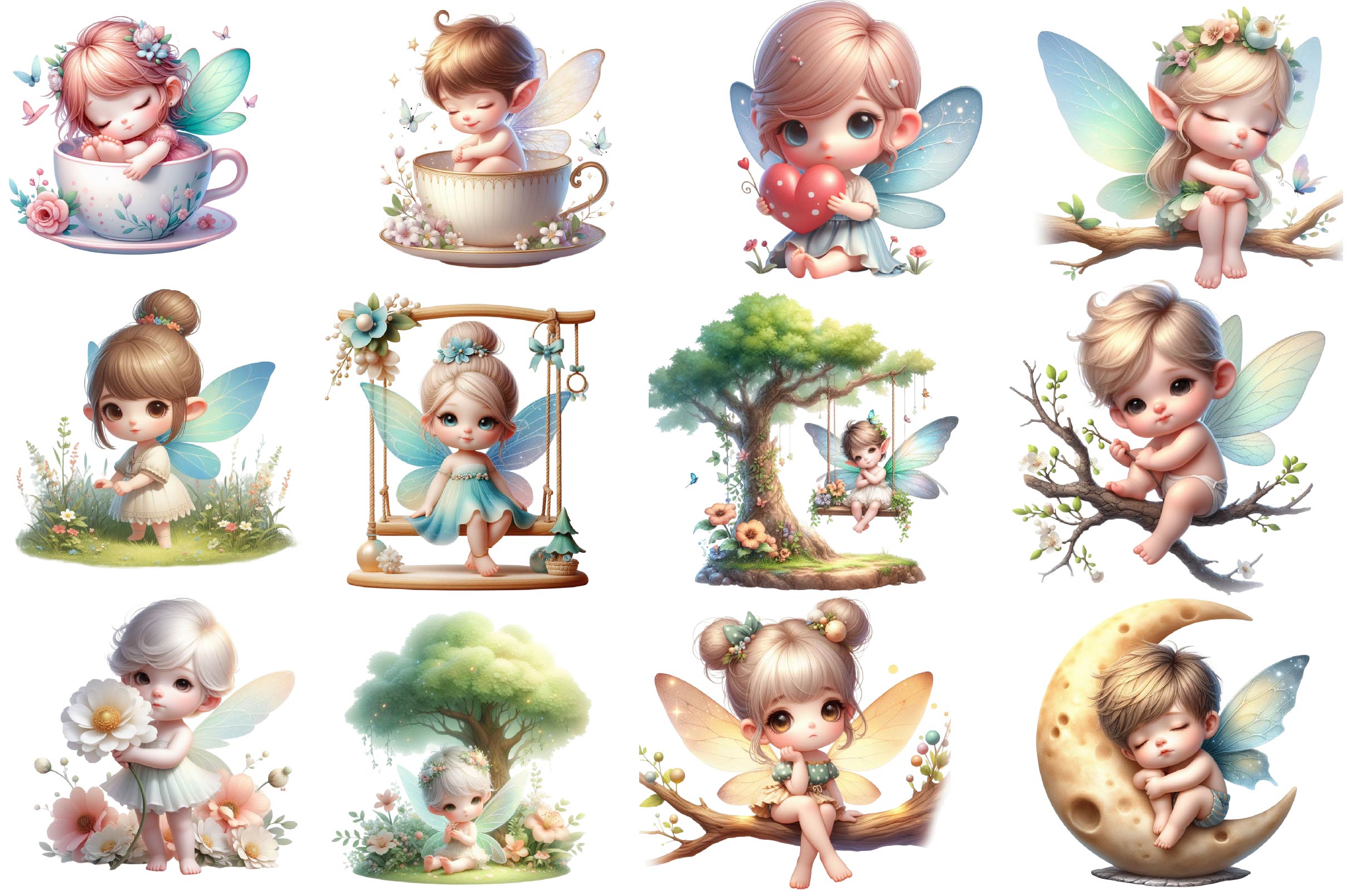 Cute Baby Fairies Clipart Bundle - CraftNest - Digital Crafting and Art