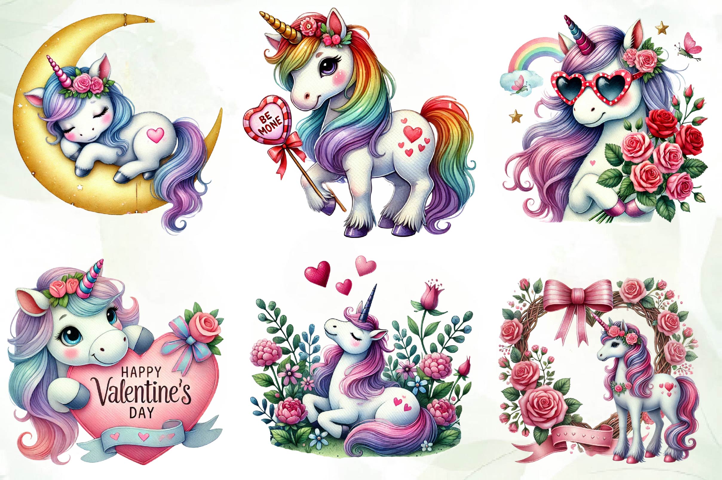 Cute Valentines Day Unicorn Clipart Bundle - CraftNest - Digital Crafting and Art