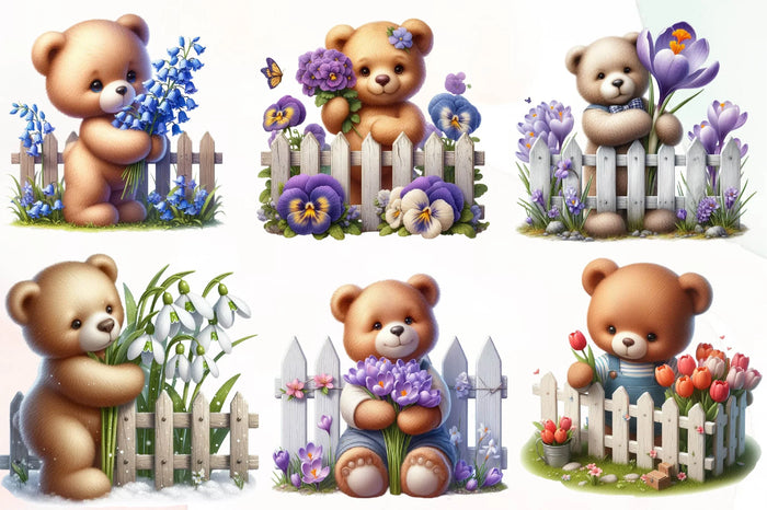 Cute Spring Bear Clipart Bundle