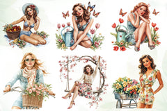 Vintage Spring Woman Clipart Bundle - CraftNest - Digital Crafting and Art