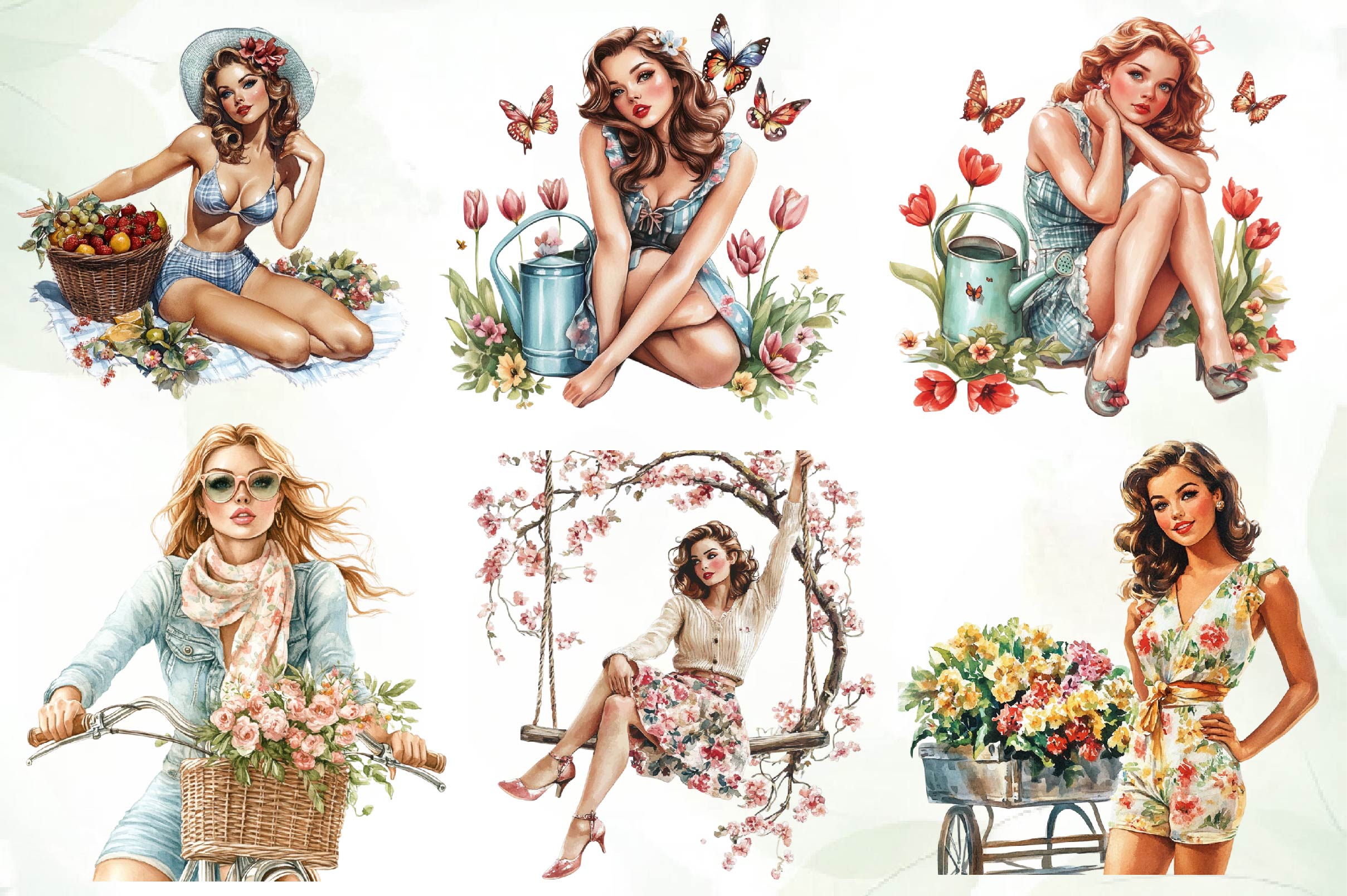 Vintage Spring Woman Clipart Bundle - CraftNest - Digital Crafting and Art