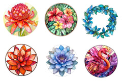 Round Stained Glass Tropical Flowers Clipart Bundle - CraftNest - Digital Crafting and Art