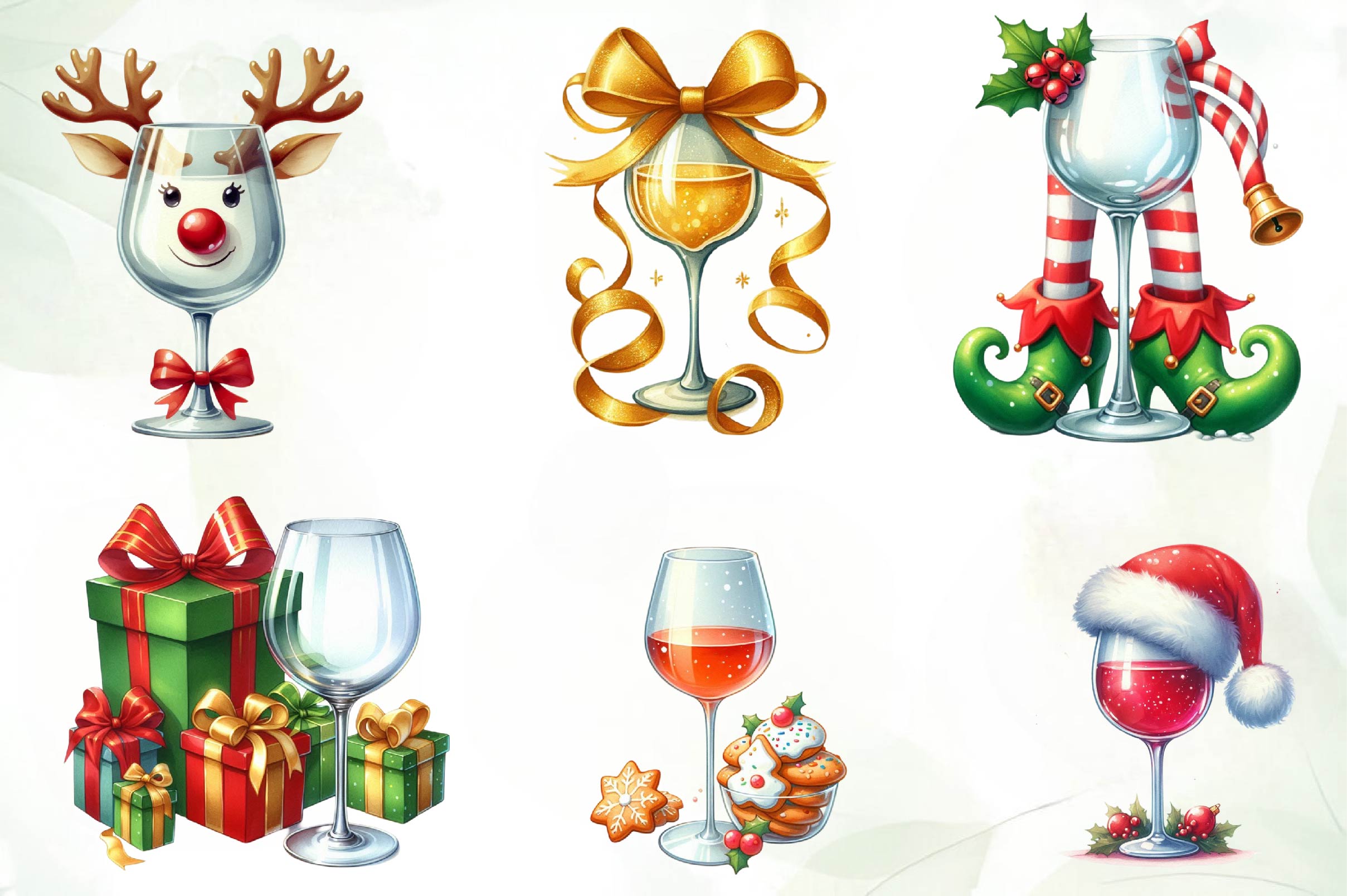 Christmas Wine Glasses Clipart Bundle - CraftNest - Digital Crafting and Art
