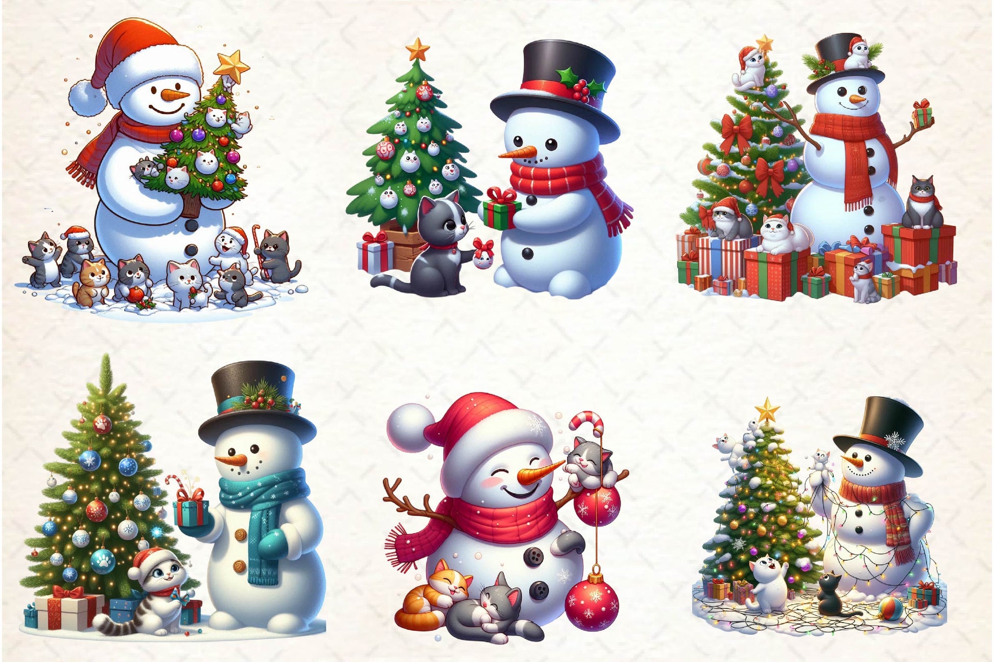 Christmas Snowman With Cats Clipart Bundle - CraftNest - Digital Crafting and Art