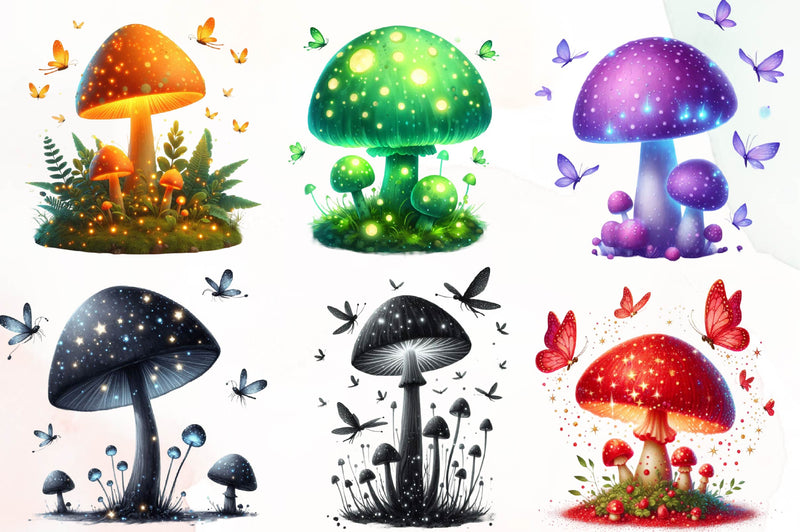 Magic Bright Mushrooms Clipart Bundle - CraftNest - Digital Crafting and Art